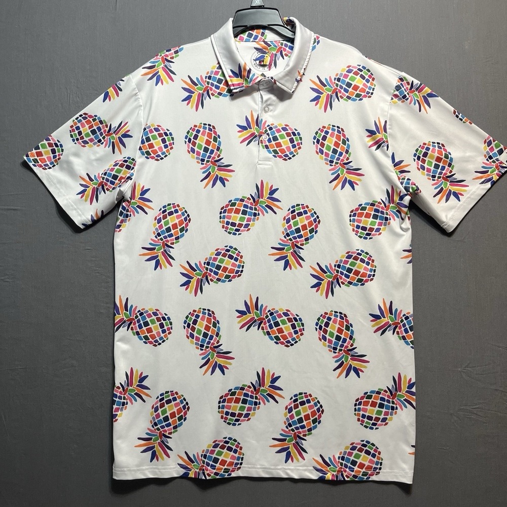 Proud 90 Golf is Fun Polo Shirt Men's XL Pineapples AOP Stretch Colorful